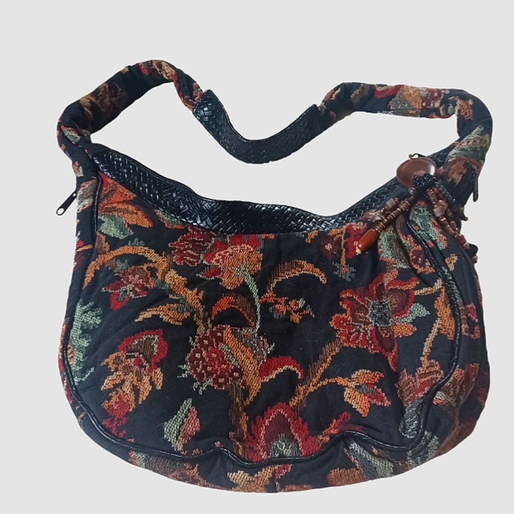 Boho tapestry hobo style zippered purse/bag with zippered side compartme…
